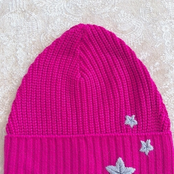 Brand New Rebecca Minkoff Hot Pink Beanie Ribbed Knit Hat w/ Embroidered Stars main image 6